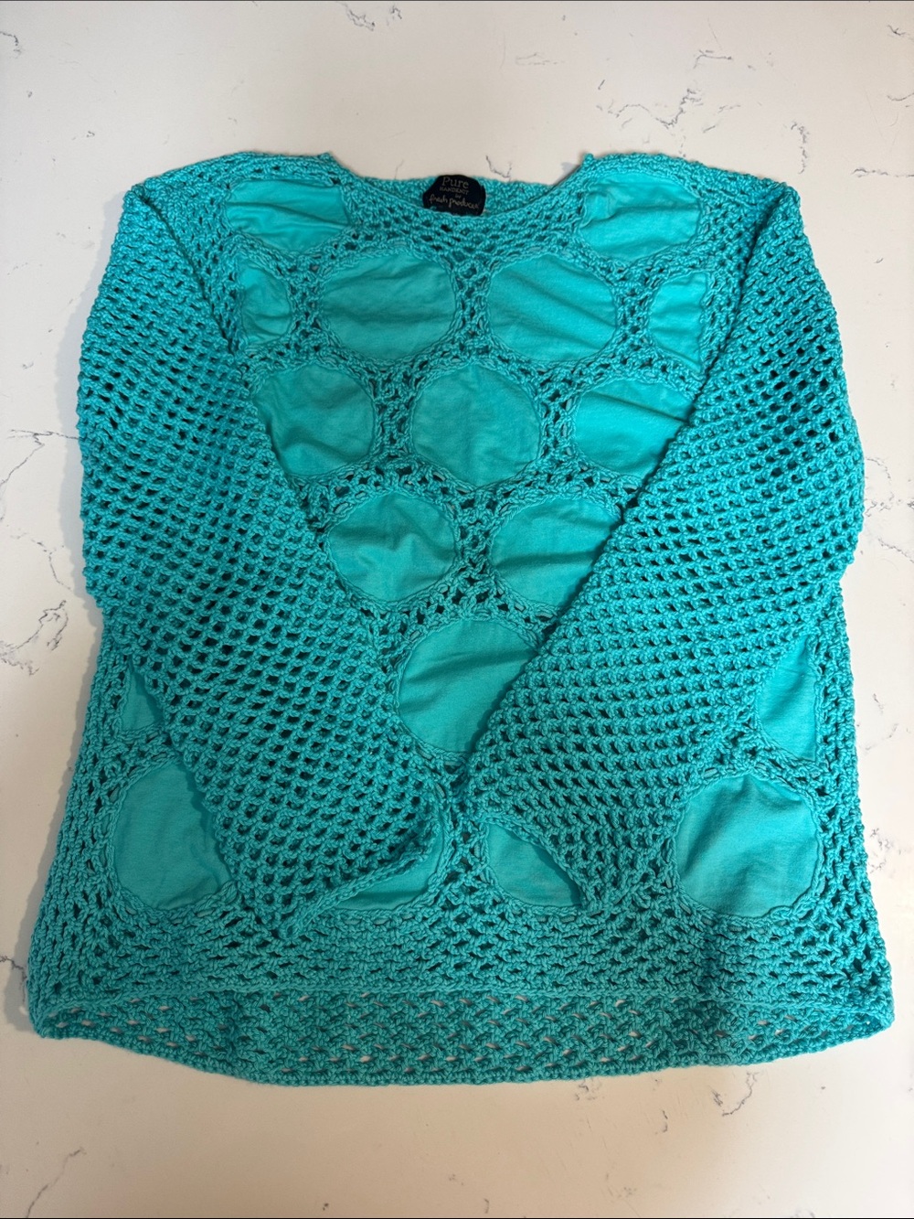 fresh produce Teal Crochet Scoop-Neck Pullover
